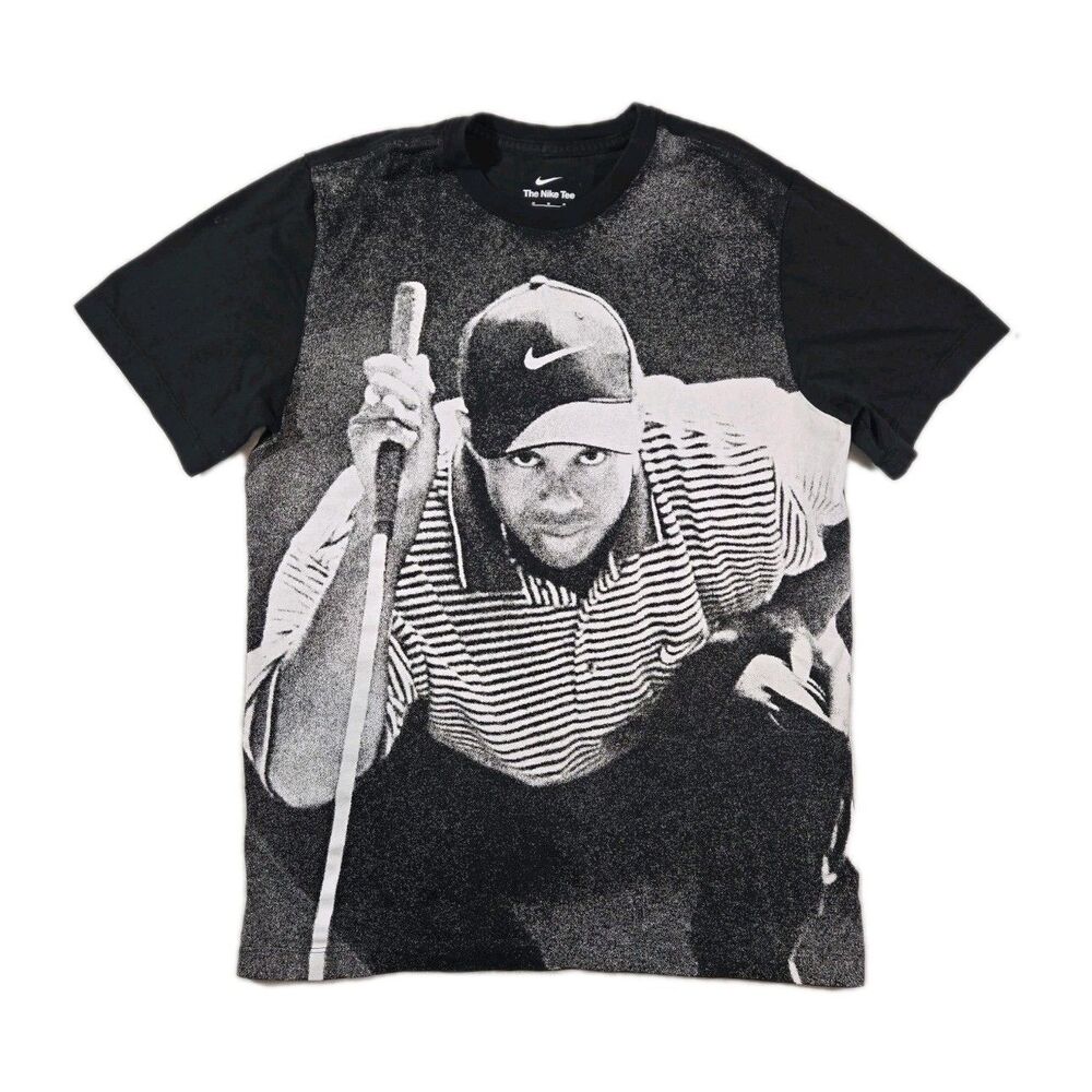 Mens Nike TW 25 T Shirt Black Golf Photo Graphic Swoosh Tiger Woods Medium